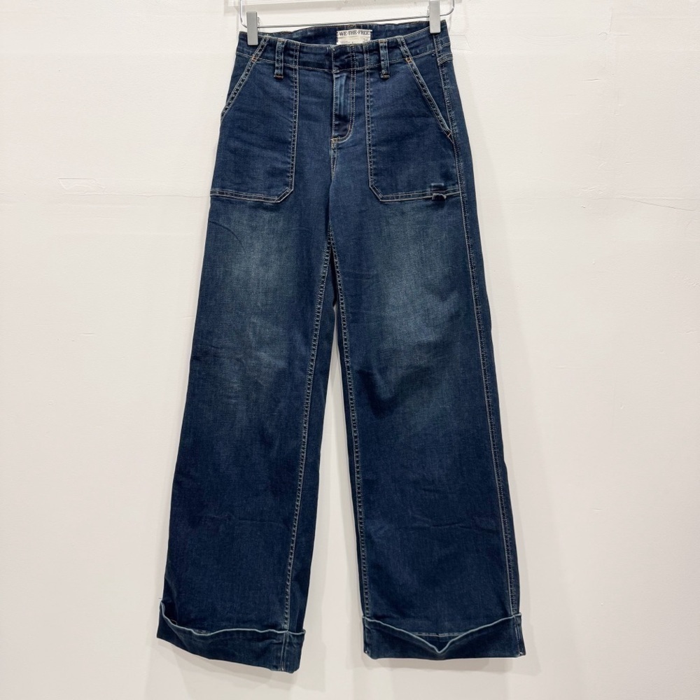 Free People We The Free Curvy Wide Leg Cuffed Jeans Dark Wash Size 25